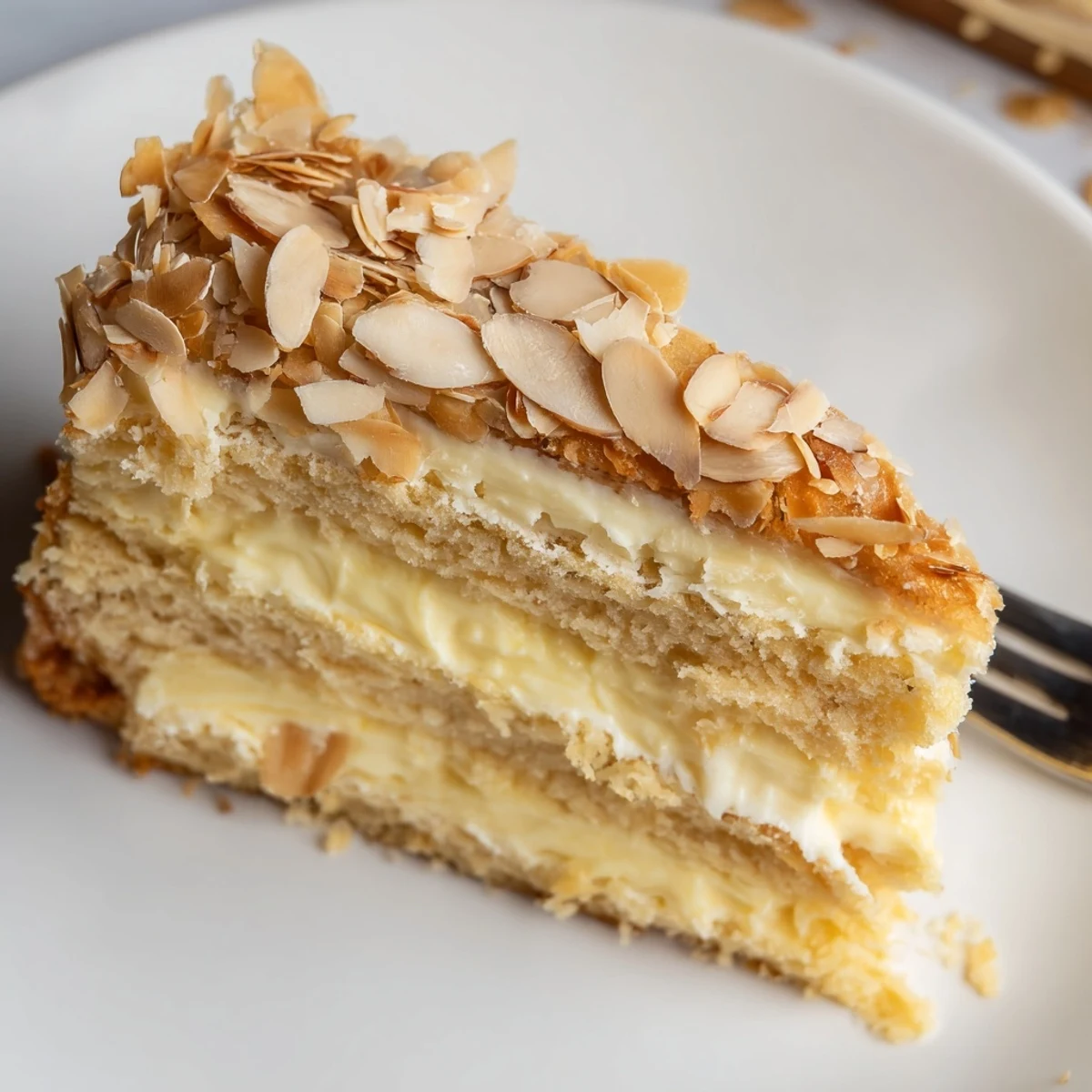 Ein klassischer deutscher Hefekuchen, gefüllt mit köstlicher Vanillecreme und bedeckt mit einer karamellisierten Mandel-Honigkruste. Leicht, luftig und zart süß – perfekt für jede Feier.