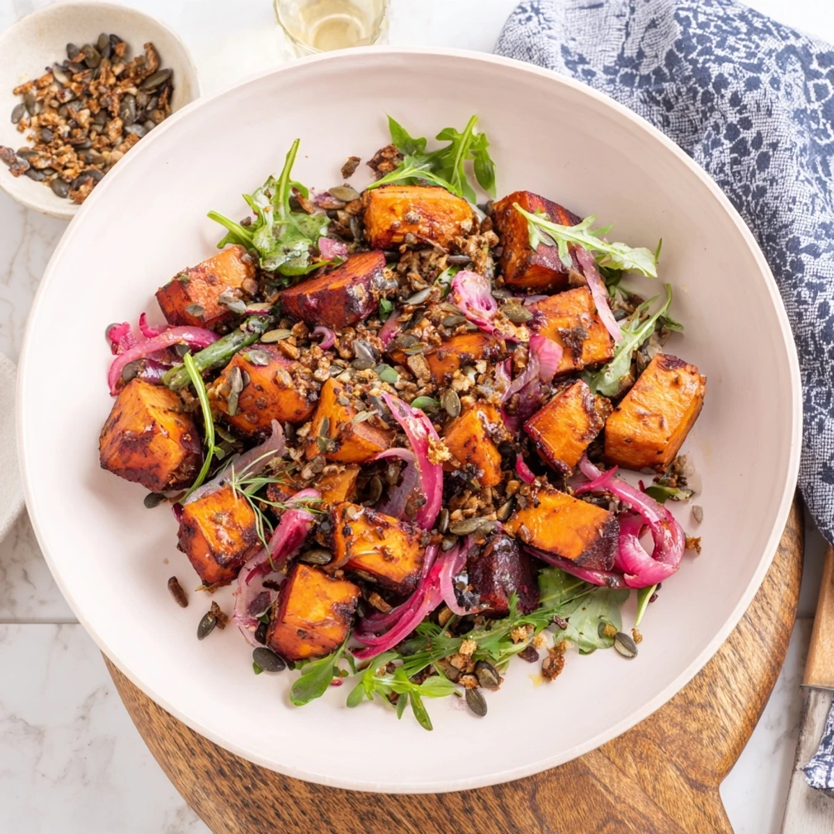A warm beet and caraway seed salad: tender roasted beets with crunchy rye breadcrumbs.