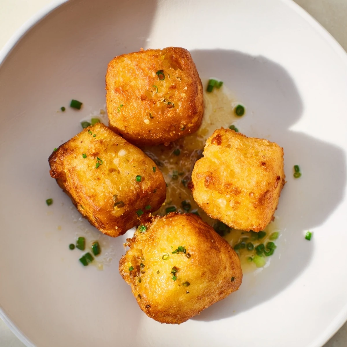 Fluffy German potato dumplings with a rich truffle oil drizzle, ready to savor.