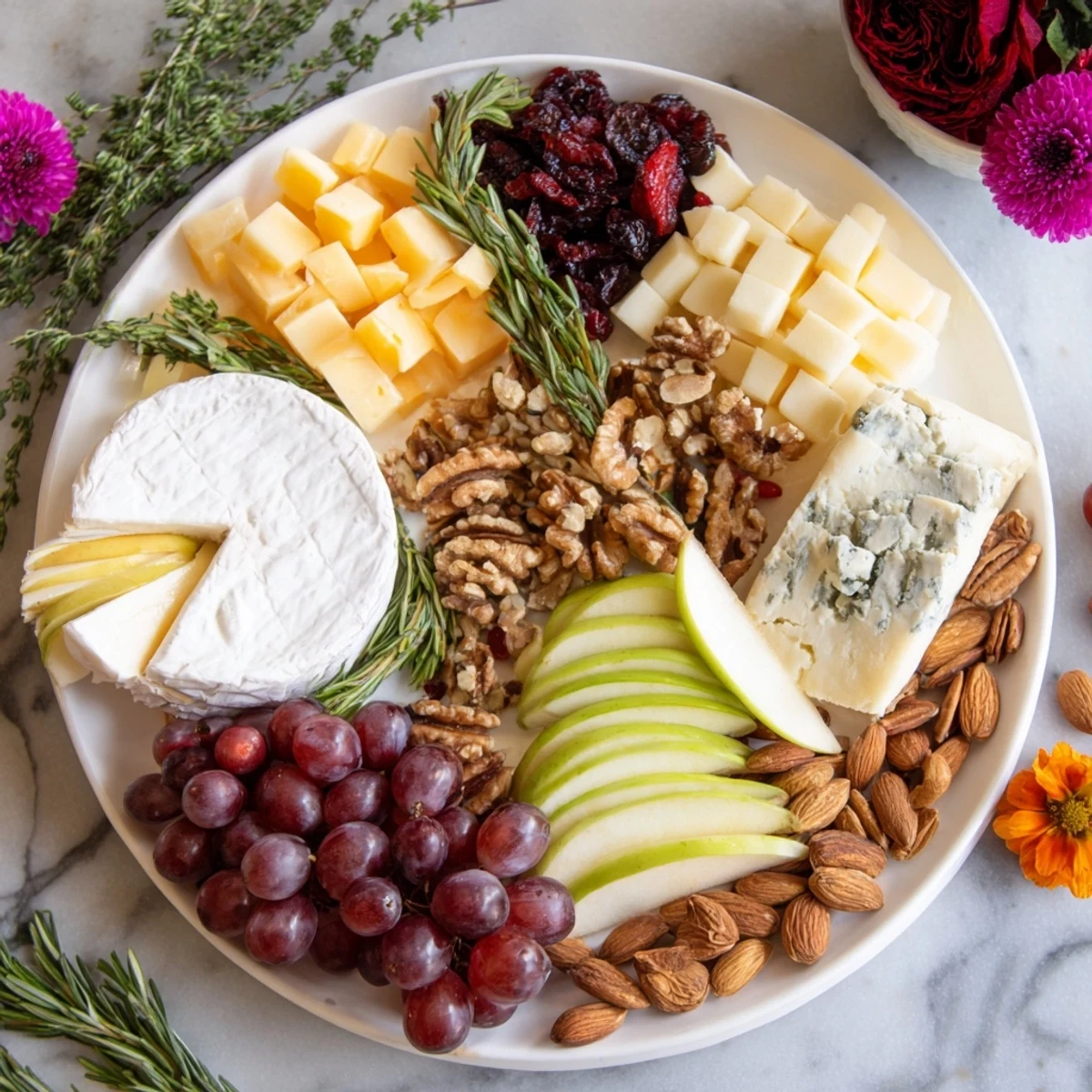 Visual guide to a Woodland Creature Cheese Platter: cheeses, nuts, and berries arranged beautifully on a board.