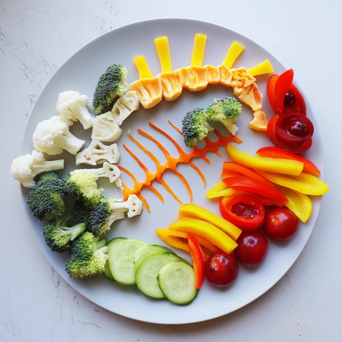 A colorful Dino-Mite Dinosaur Fossil Crudités platter arranged to resemble fossil bones, fun for kids!