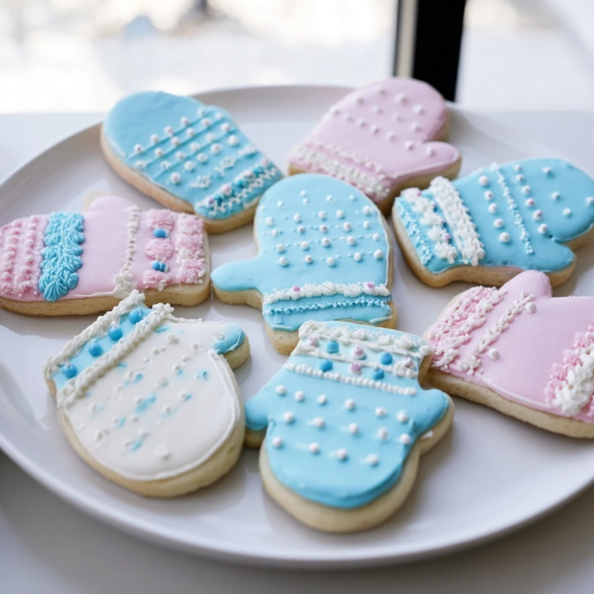 Cozy image of frosted Warm & Toasty Mitten Cookies, decorated with colorful icing and festive sprinkles.