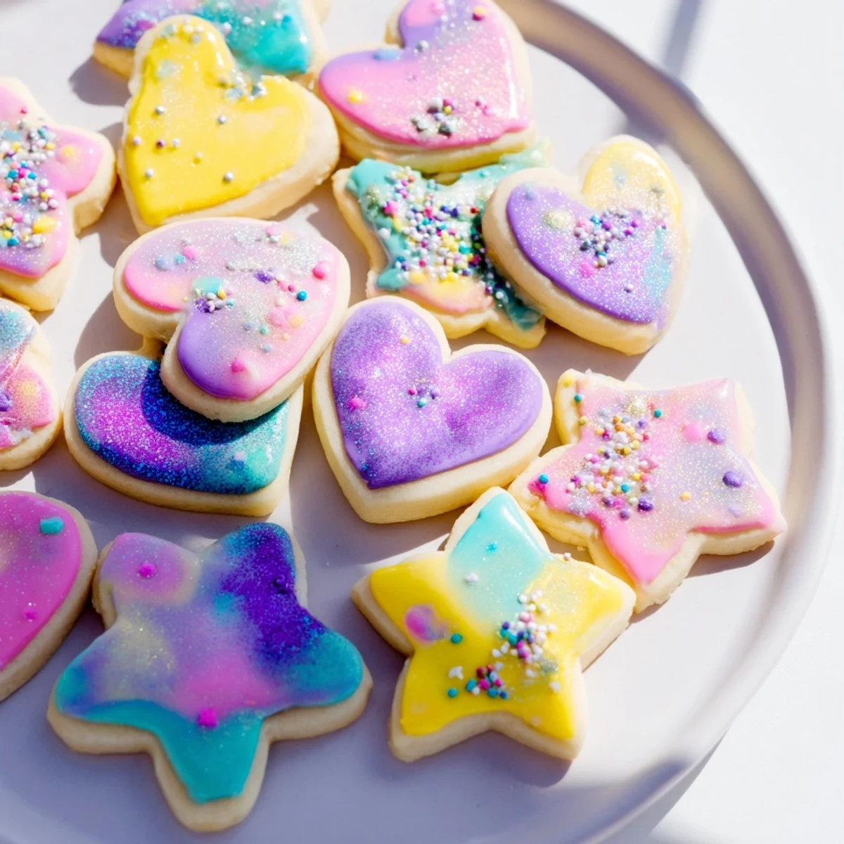 Princess Palace Heart & Star Treats artfully arranged on a dessert platter, ready for a whimsical tea party.