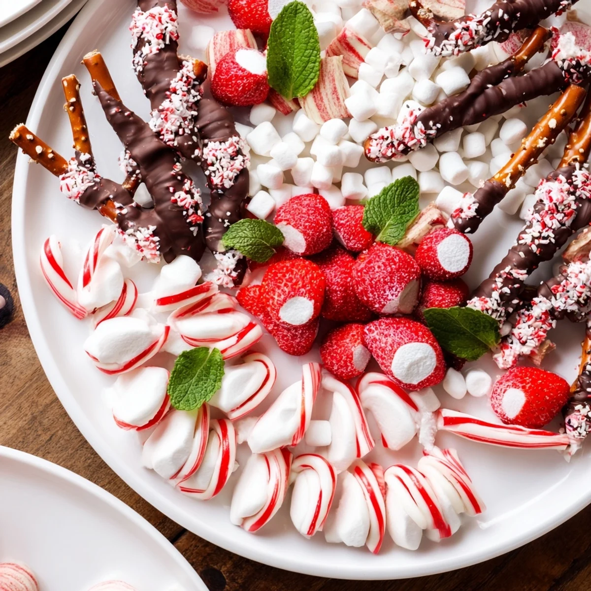 A beautifully arranged Candy Cane Dessert Platter presents various textures and flavors for an enjoyable experience.