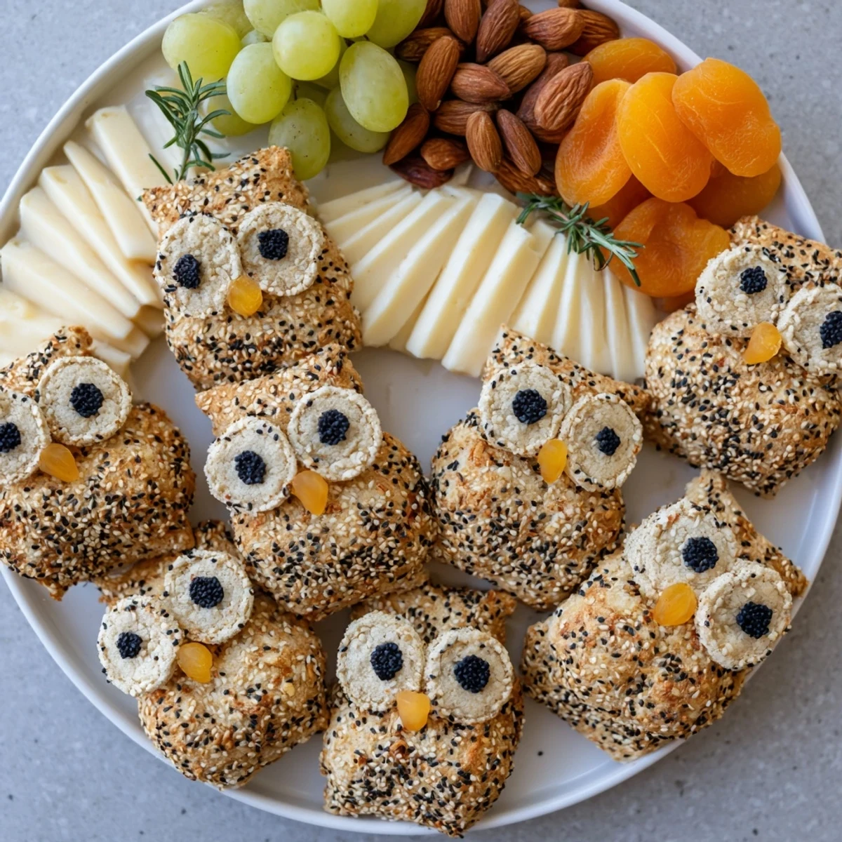 This beautifully arranged Owl Cracker and Cheese Board features crisp crackers and a selection of gourmet cheeses.