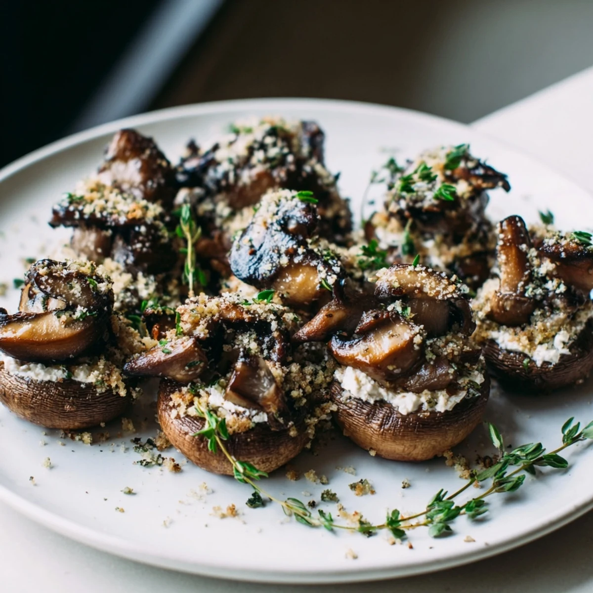 Rustic Mushroom and Moss Savory Platter, featuring edible flowers, mossy breadcrumbs and fresh herbs arranged beautifully.