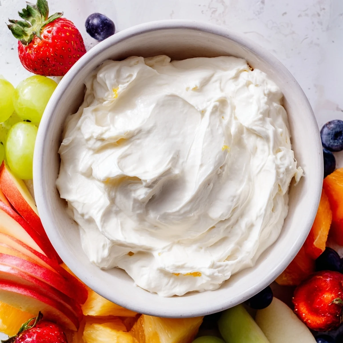 A beautifully arranged platter showcasing the creamy cream cheese fruit dip perfect for any gathering.
