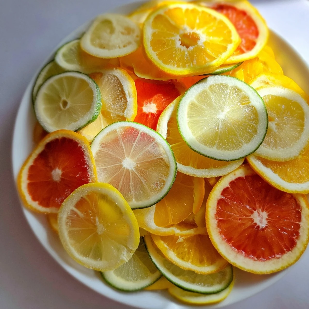 Vibrant citrus slices, meticulously prepared for mocktail garnish, bursting with fresh, zesty flavors.