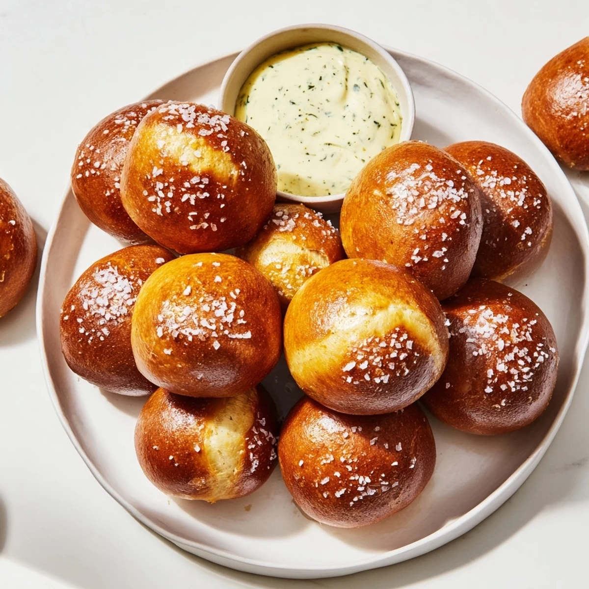Golden, freshly baked Christmas Market pretzel bites served with flavorful zaatar butter for dipping.