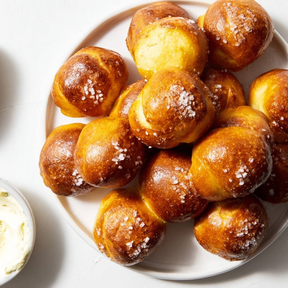 Warm, soft pretzel bites, a festive treat from Christmas markets, with seasoned zaatar butter.