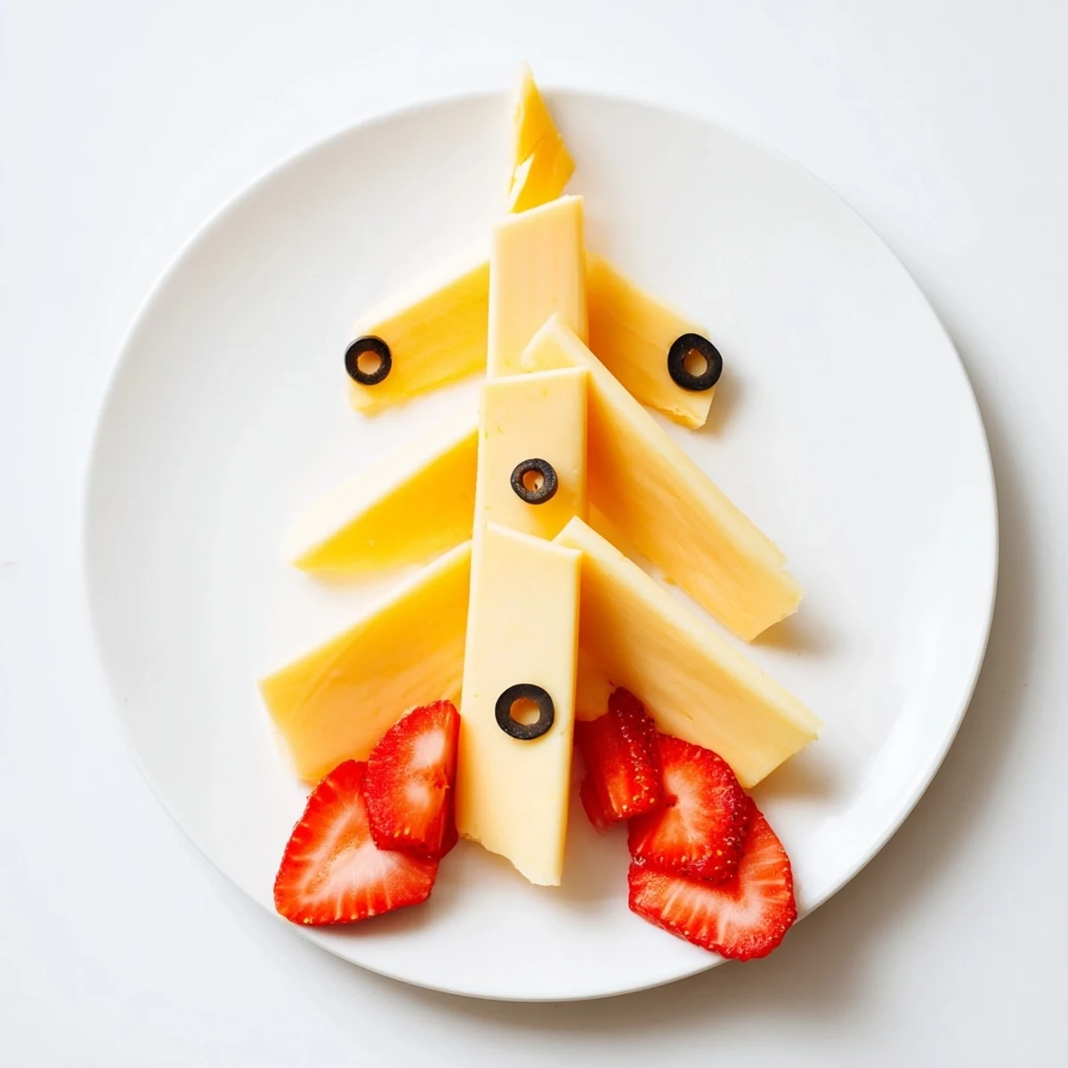 A festive Retro Rocket snack platter: cheddar cheese rocket with vibrant strawberry flames.