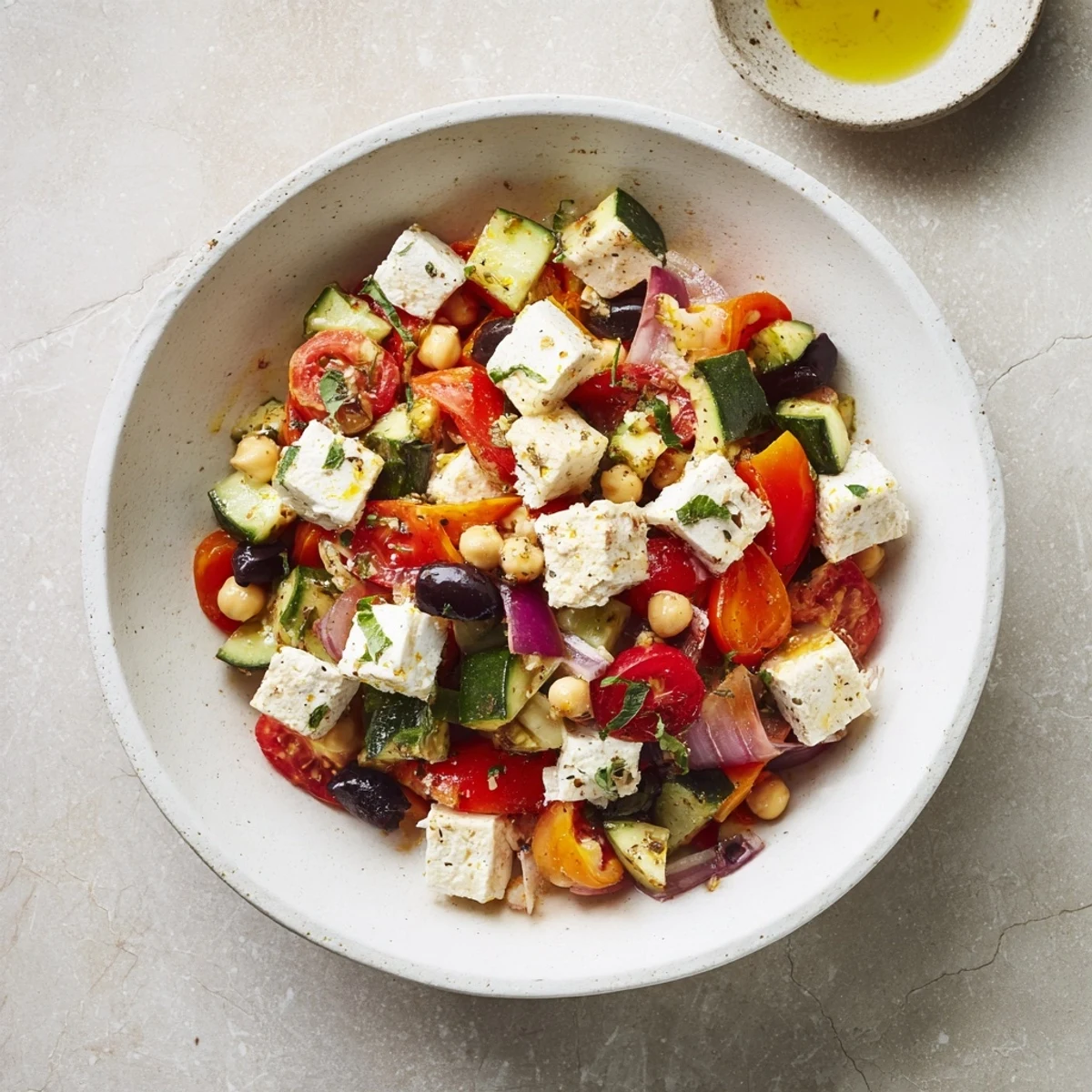Enjoy this easy Mediterranean Chickpea and Feta Bowl—a quick and healthy meal with fresh ingredients.