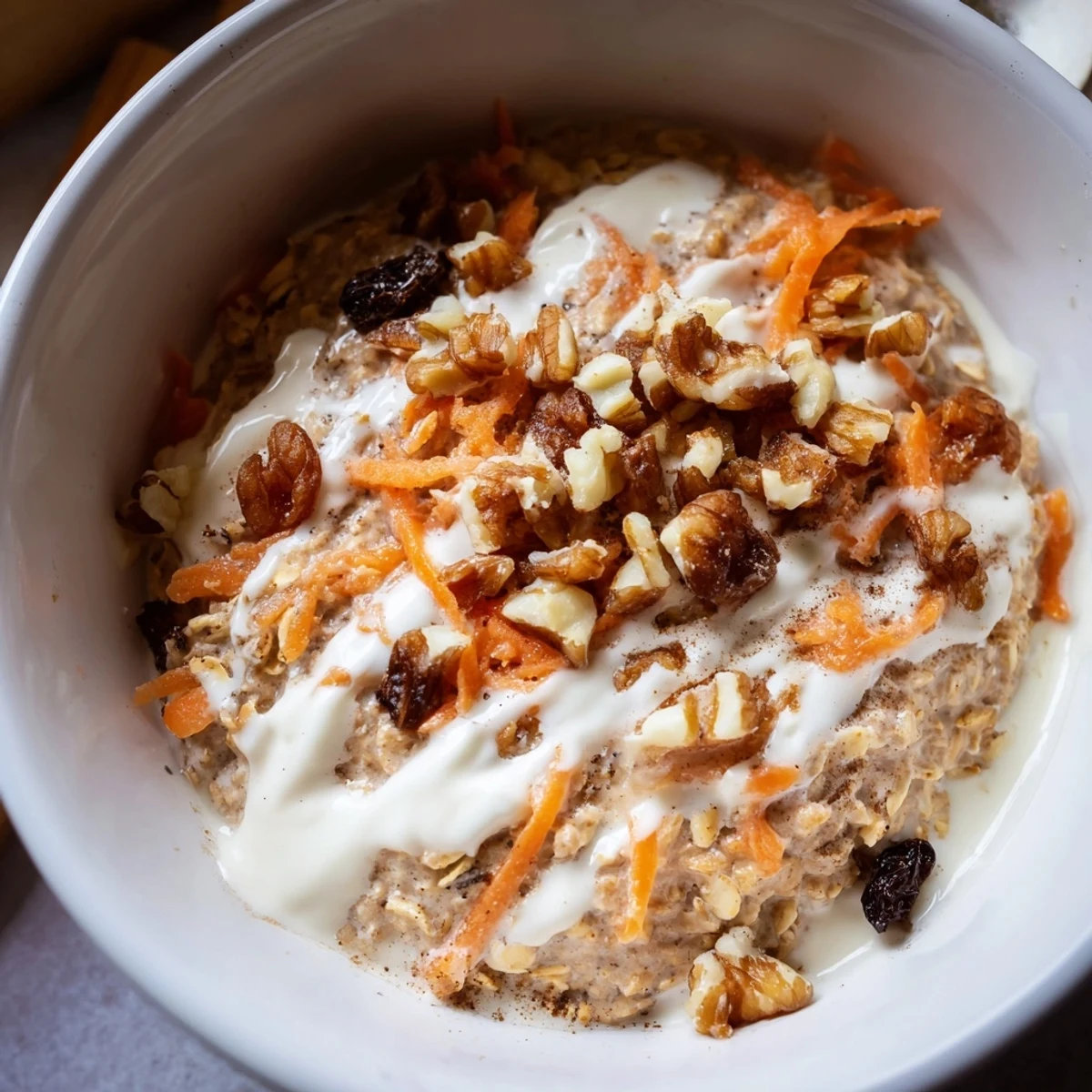 Sweet carrot cake overnight oats, a no-cook breakfast made with wholesome ingredients and warming spices.