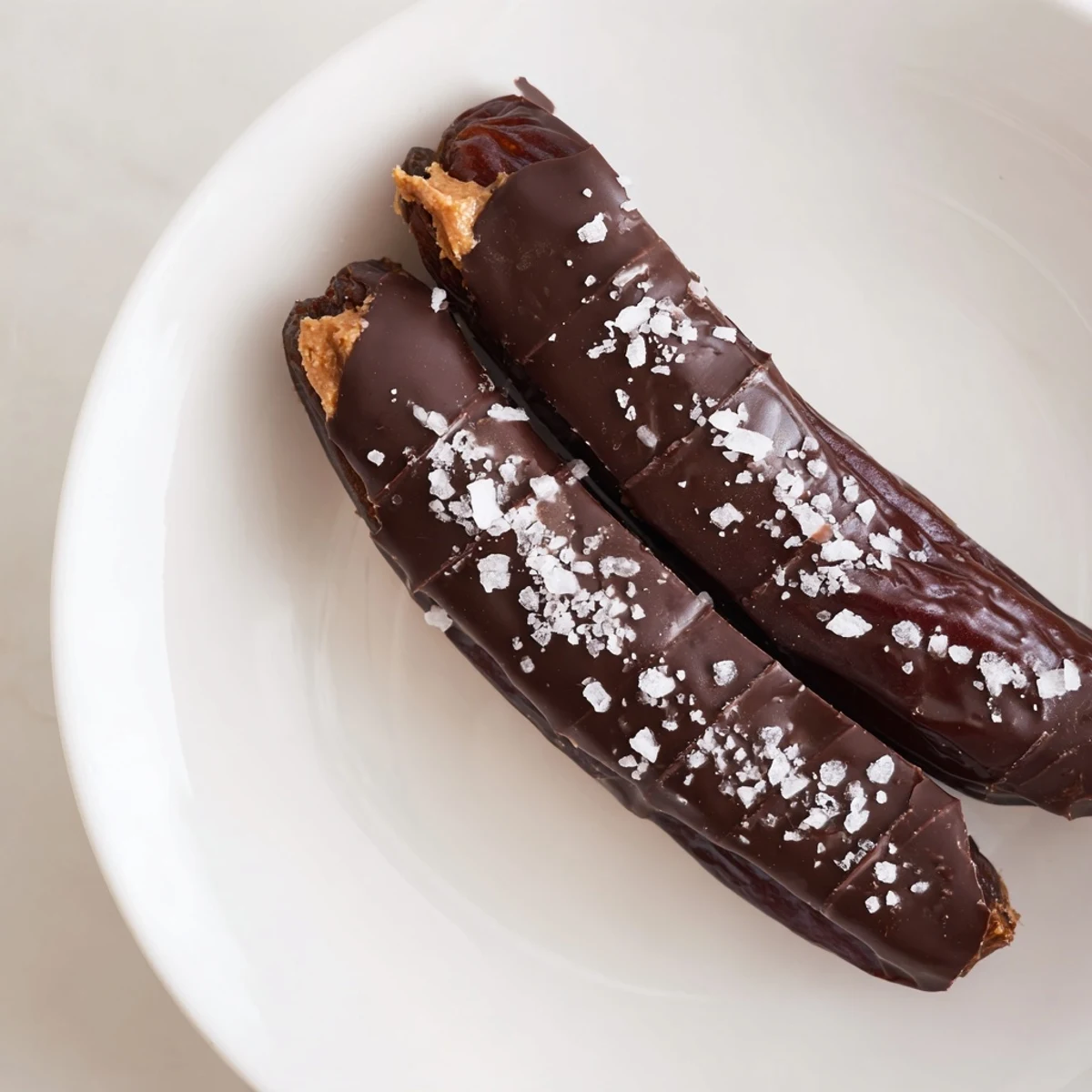 Chocolate Peanut Butter Dates, glistening and ready to eat: a close-up of the delicious, no-bake treat.