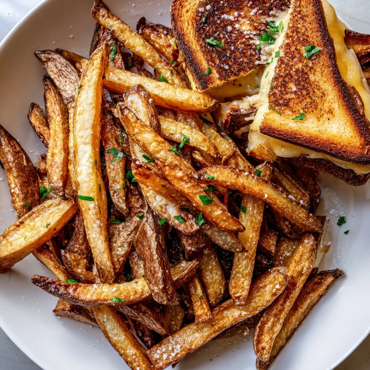 Golden-brown Beef Tallow French Fries Grilled Cheese, perfectly crispy and ready to enjoy with a melty center.