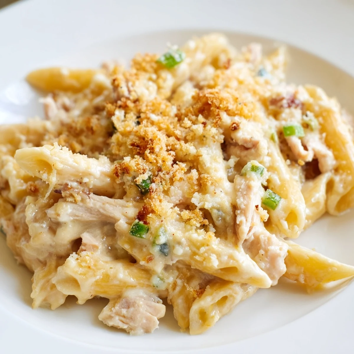 Here are the 3 ALT texts for the Jalapeño Popper Chicken Pasta recipe: