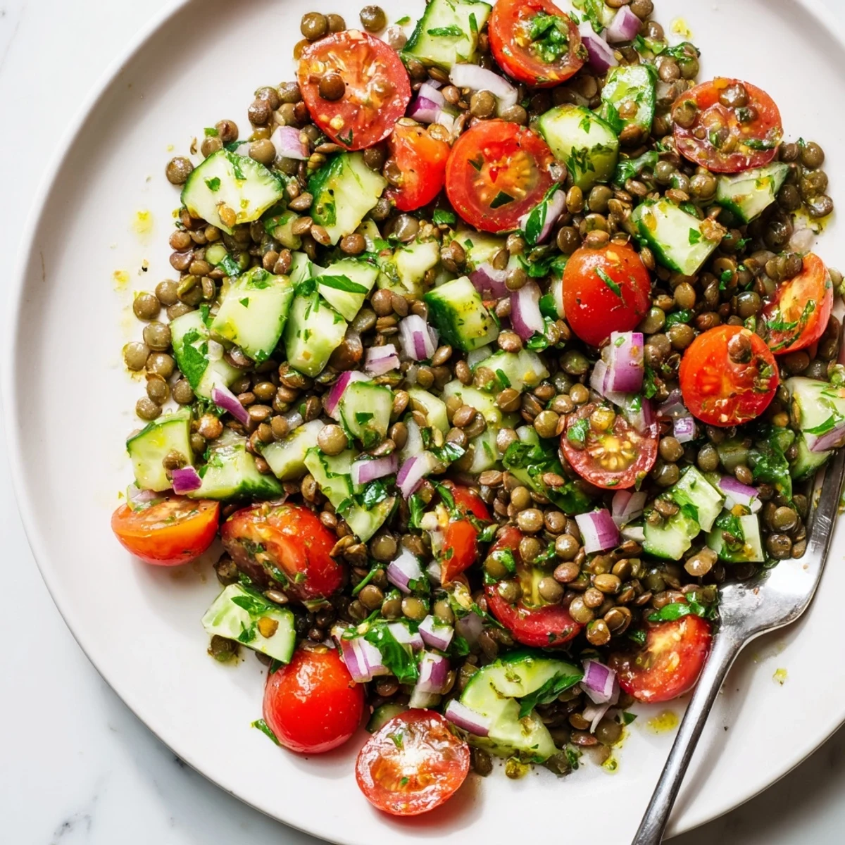 Enjoy a healthy and delicious lentil salad, perfect for a light lunch or refreshing side.