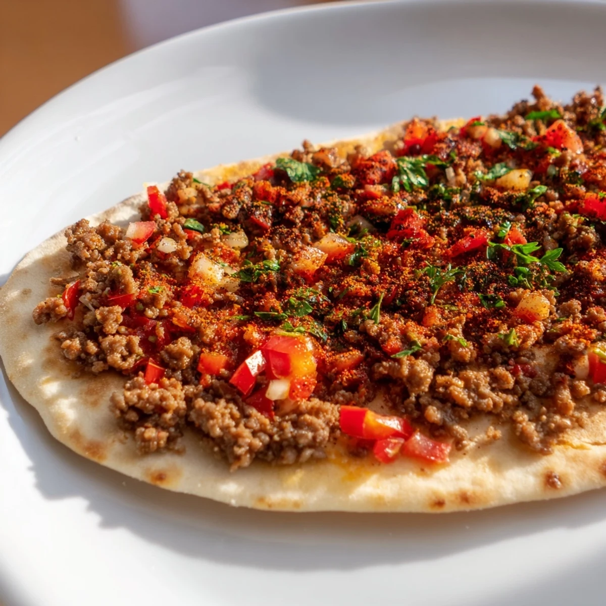 Ein Blick auf frisch gebackene Lahmacun, die dünnen Fladen mit einem würzigen Fleischtopping.