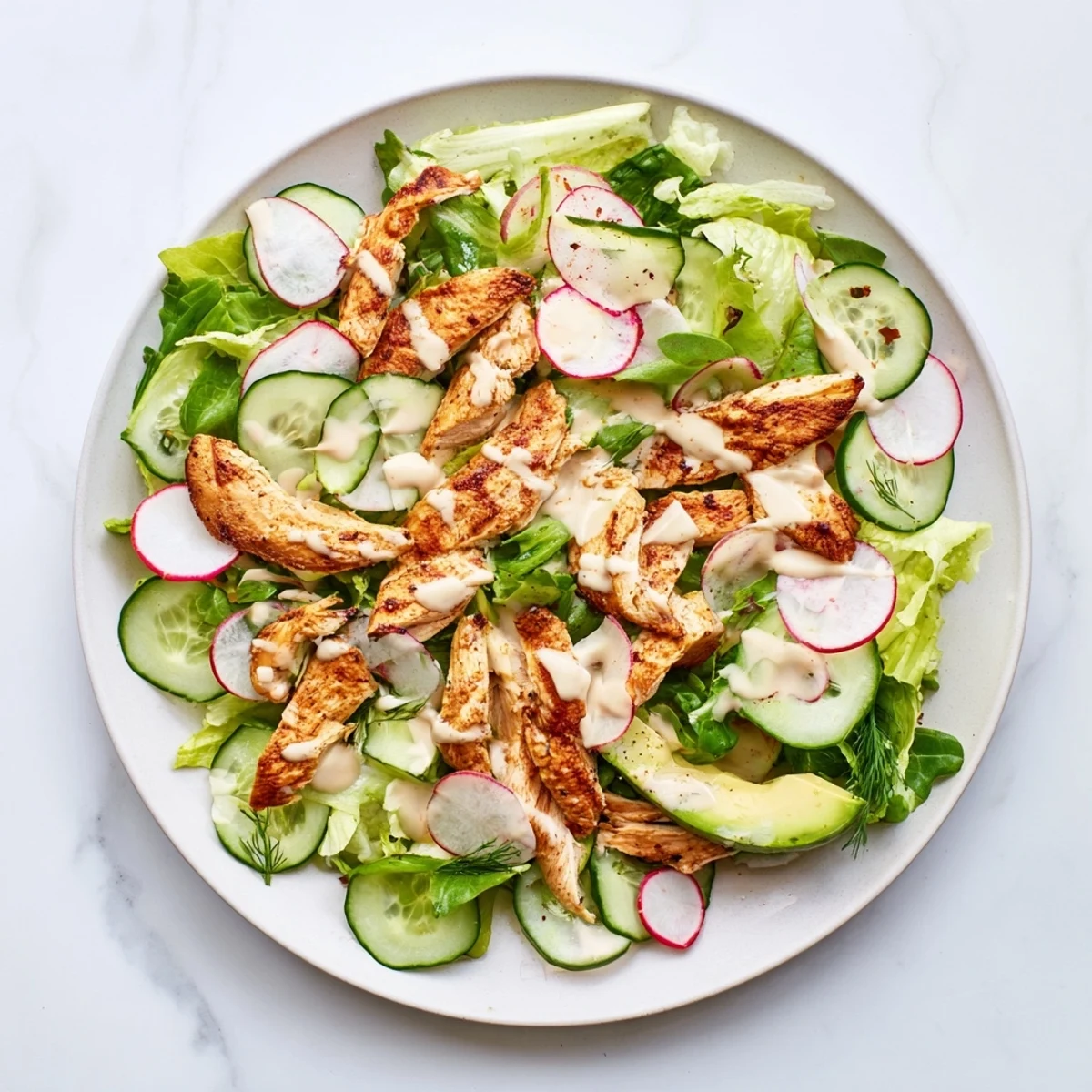 A fresh preparation of Spring Detox Chicken Salad components.