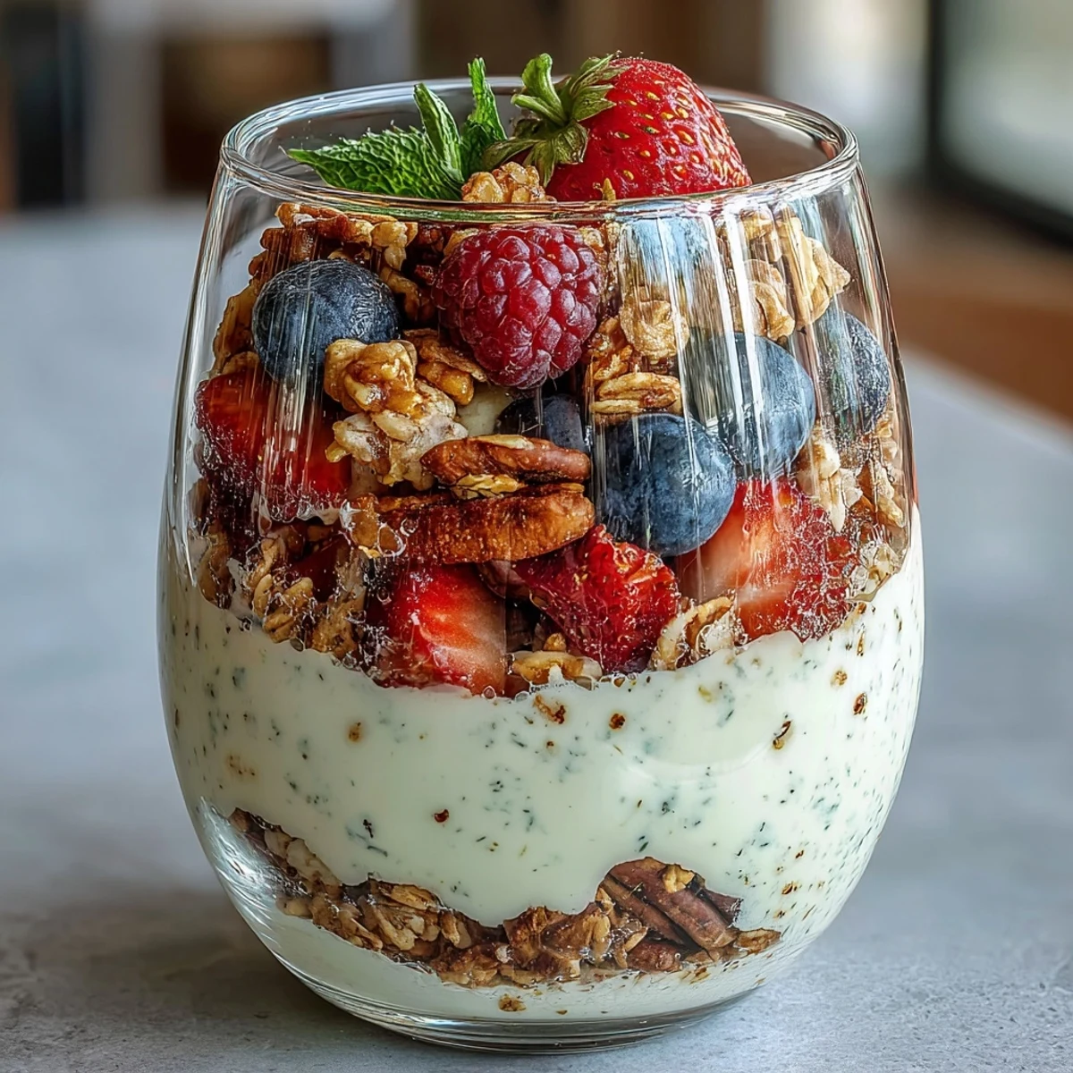 Genieße dieses Hojicha Panna Cotta Parfait: eiskalt mit aromatischem Tee und Früchten.