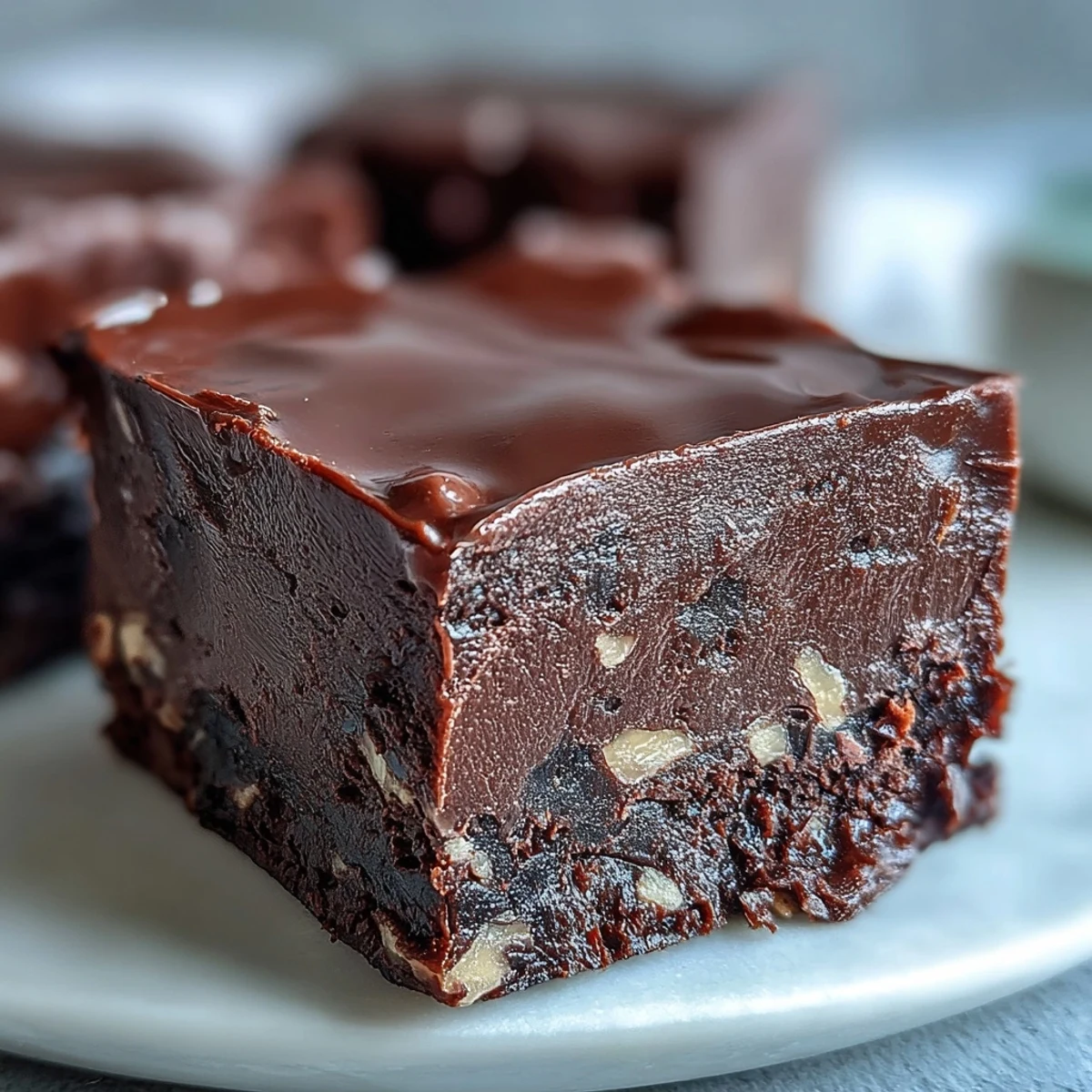 Hojicha Fudge squares on parchment, rich chocolate brown with a soft powdered sugar dusting, visually appealing and gluten-free.