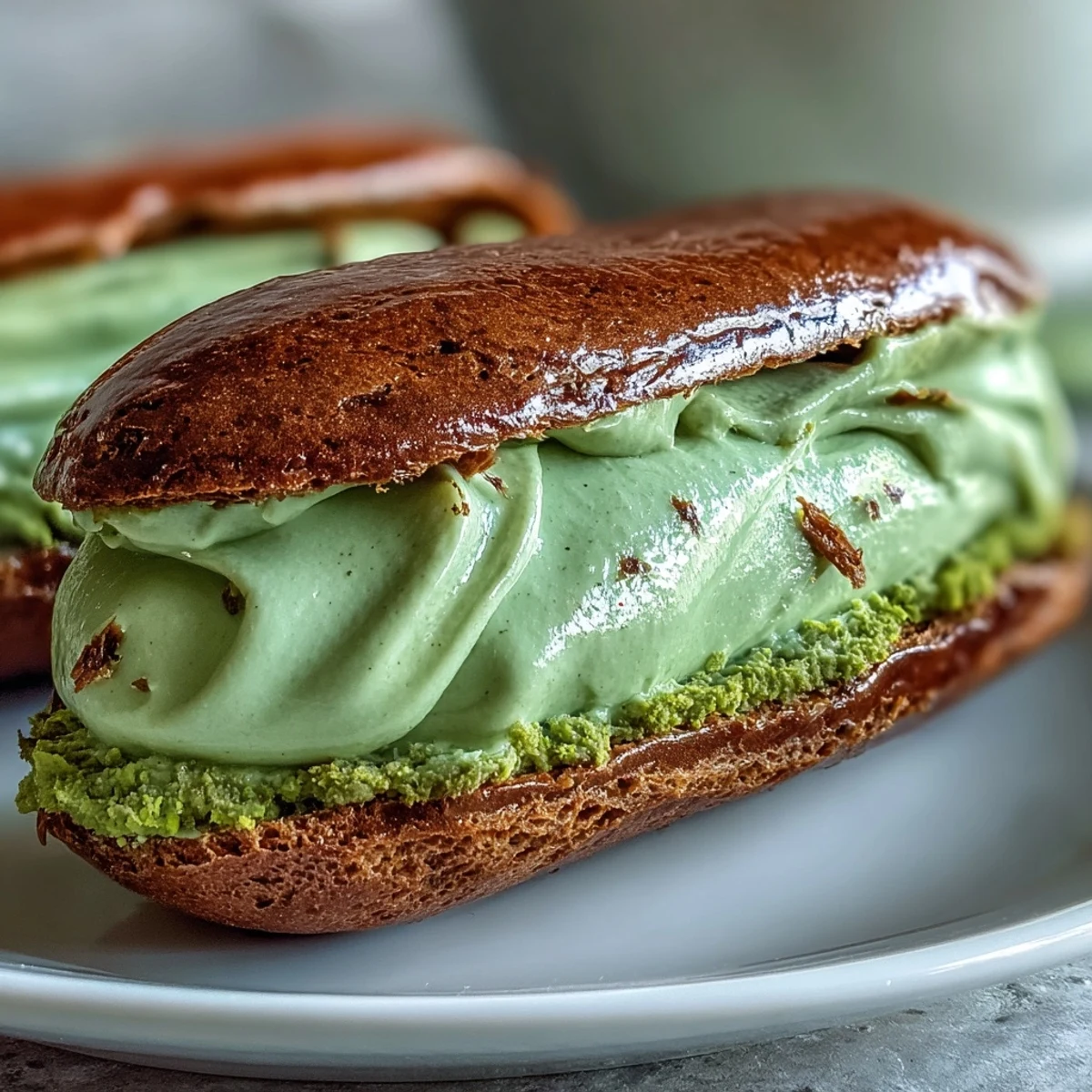 Swirl of glossy Hojicha pastry cream in a glass jar, showcasing its roasted tea color and texture.
