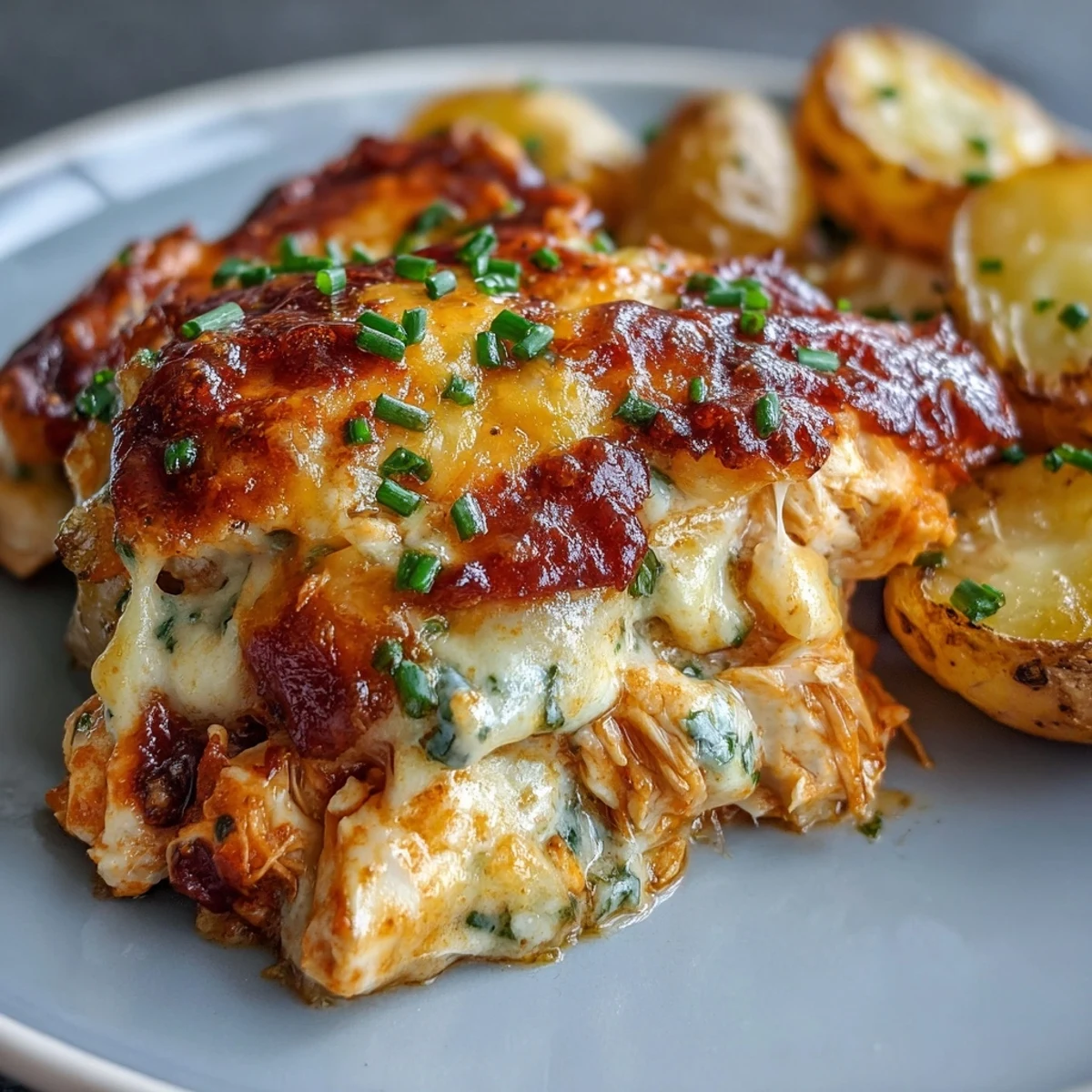 Saftiges Hähnchen und cremiger Ranch-Dressing-Overkill auf dem Teller, perfekt für Familien-Abendessen.