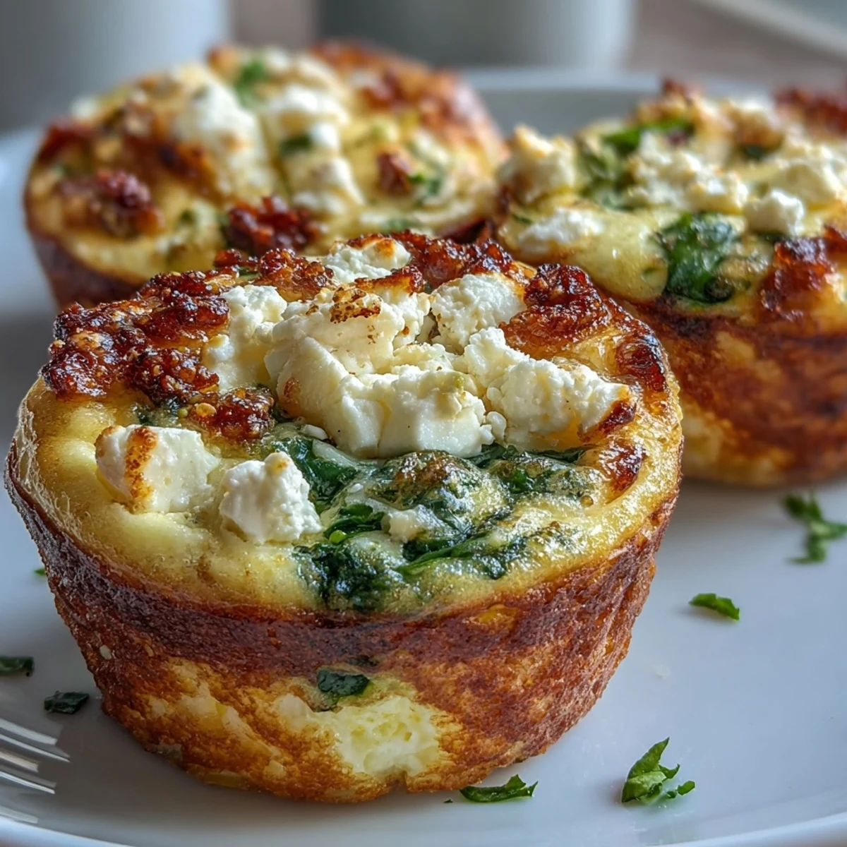 Köstliche Keto-Spinat-Feta-Ei-Muffins mit cremigem Feta und frischem Spinat, perfekt für ein kohlenhydratarmes Frühstück oder Meal Prep.
