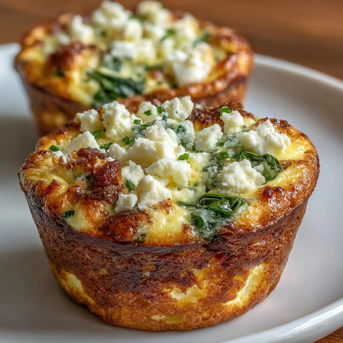 Proteinreiche Spinat-Feta-Ei-Muffins, goldbraun gebacken und ideal für eine gesunde, kohlenhydratarme Ernährung.