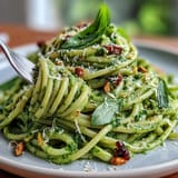 Leckere, cremige Avocado-Pesto-Pasta, schnell zubereitet ohne Kochen.