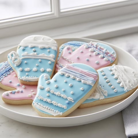 Here are three ALT image texts for the recipe "Warm & Toasty Mitten Cookie Display":