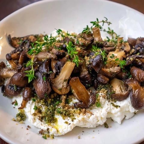 Mushroom and Moss Savory Platter with golden sautéed mushrooms, creamy goat cheese, arugula and more.