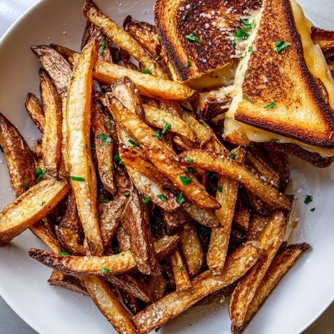 Golden-brown Beef Tallow French Fries Grilled Cheese, perfectly crispy and ready to enjoy with a melty center.