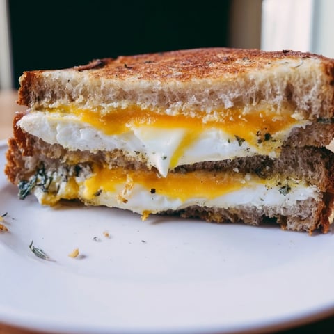 Crispy feta fried eggs grilled cheese on golden sourdough, a comforting vegetarian sandwich.