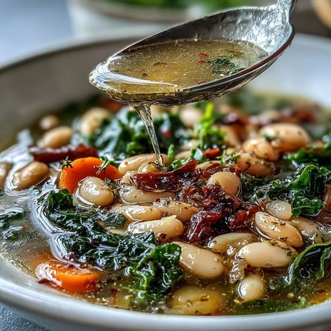 Gekochte **Mediterrane Weiße Bohnen-Eintopf** mit bunter Paprika und frischen Karotten in einer aromatischen Kräutersuppe.  