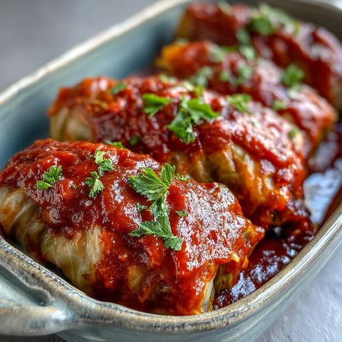 Zarte Kohlrouladen mit einer Füllung aus Hackfleisch und Reis, in einer würzigen Tomatensauce gebacken und mit frischem Dill garniert.