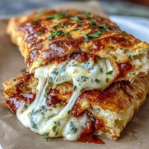 Gebäckte High Protein Pizza Hot Pockets mit goldbrauner Kruste und geschmolzenem Mozzarella auf einem Holztisch.