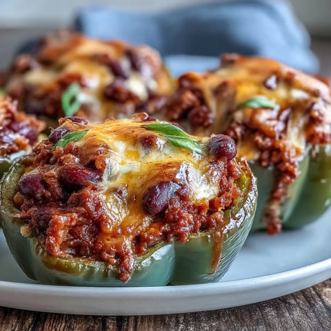 Baked Chili Mac Stuffed Peppers aus dem Ofen, mit geschmolzenem Cheddar und würziger Füllung