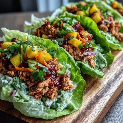 Crisp lettuce cups filled with spicy turkey and vibrant mango slaw make a light, flavorful Skinny Spicy Turkey Lettuce Tacos with Mango Slaw dinner.