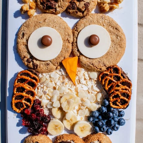 Visual feast: The Owl Hooting Dessert Board is a whimsical dessert, perfect for themed parties and family gatherings.