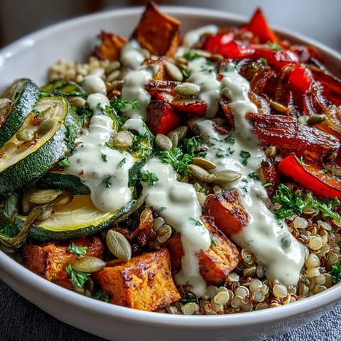 Leckere Lentil Power Bowl mit Quinoa und geröstetem Süßkartoffelgemüse.