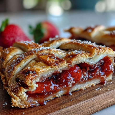 Süße Erdbeer-Handpasteten mit goldenen, knusprigen Gitterdeckeln, perfekt für Picknicks oder Sommerfeste.