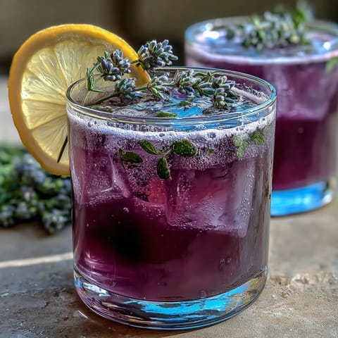 1. Ein erfrischendes Glas Iced Lavender Lemonade mit frischer Minze, perfekt für den Frühling.  