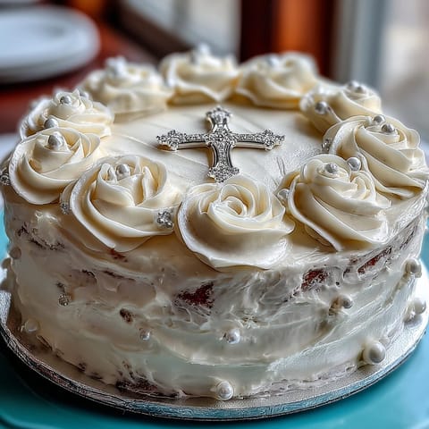 Erstkommunion Kuchen mit Rosen