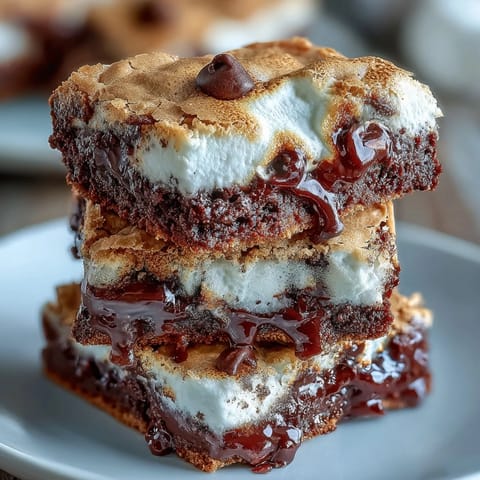 S'mores-Brownie-Mix-Kekse mit Marshmallows obenauf, goldbraun gebacken und mit Schokoladenstückchen garniert.