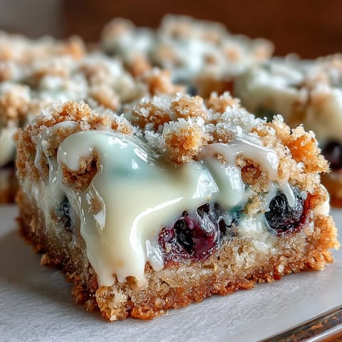 Saftige White Chocolate Lemon Blueberry Blondies mit goldenen Rändern, perfekt gebacken.