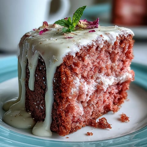 Elegante Bridal Shower Rosé Velvet Cake mit schimmerndem Goldtropfen.