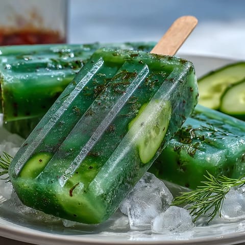Erfrischende Pickle Juice Popsicles, ein viraler TikTok-Trend, auf einem rustikalen Tisch.