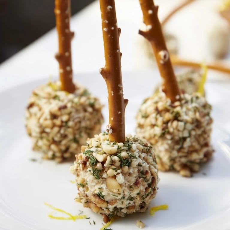 These Champagne Cork Cheese Balls covered in herbs and nuts offer a delicious bite for your party.