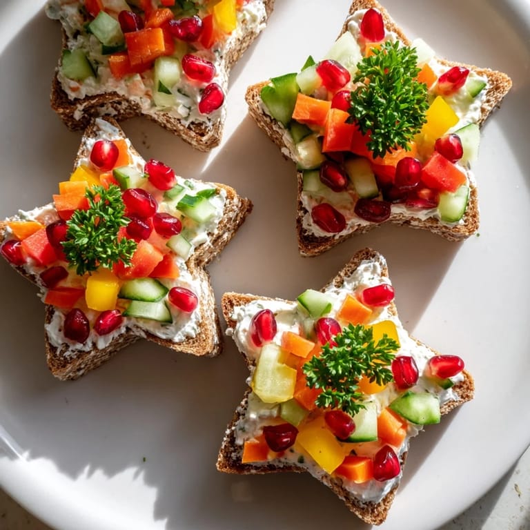 Bright red and yellow peppers fill these fresh Crown Jewels star-shaped sandwiches, a lovely appetizer.